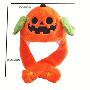 Plush Halloween pumpkin hat with moving ears and 56cm length for cosplay costume