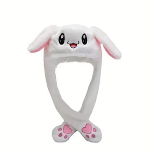 Cute white plush rabbit hat with moving ears for Halloween cosplay and parties