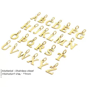 Set of 26 small golden stainless steel alphabet letter pendants for women necklace