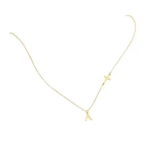 Elegant gold-plated titanium steel necklace featuring letter A and asymmetric cross