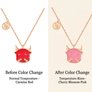 Temperature changing zodiac ox pendant necklace with color shifting enamel effect