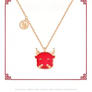 Elegant rose gold color-changing zodiac ox pendant necklace for lunar new year gift