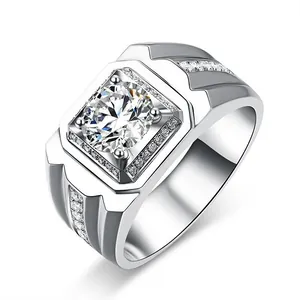 Elegant round cut 1 carat high carbon diamond statement ring in polished silver finish