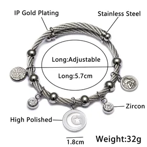 Spécifications du bracelet en acier inoxydable avec pendentifs lune et étoile.