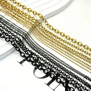 Différentes tailles de chaînes O en acier inoxydable or et noir pour la création de bijoux DIY.