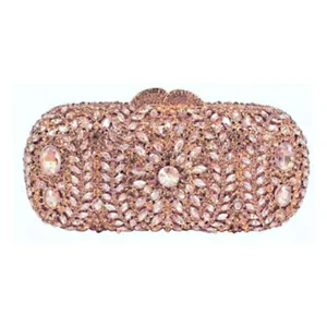 Elegant rose gold rhinestone encrusted evening clutch bag perfect for formal banquet parties