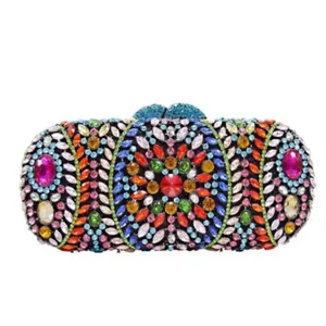 Handmade colorful rhinestone evening clutch bag with sparkling crystals for party events