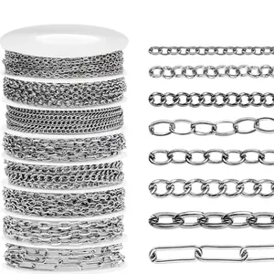 Mélange de chaînes à bijoux en fer argenté pour la création d'accessoires DIY