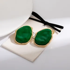 Vintage Irregular Geometric Zinc Alloy Stud Earrings For Women European Oversized Enamel Style Gold Plated Jewelry