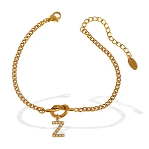 Elegant 18k gold plated stainless steel bracelet with crystal knot letter Z charm