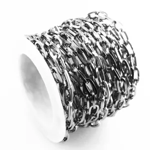 Macro detail of high-quality stainless steel O-link chain spool for DIY jewelry making