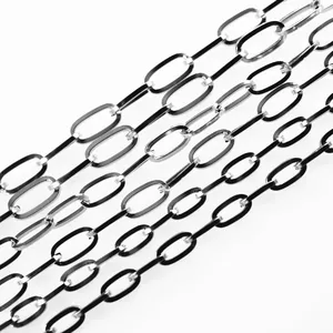 Close-up of stainless steel paperclip chain links for DIY jewelry making