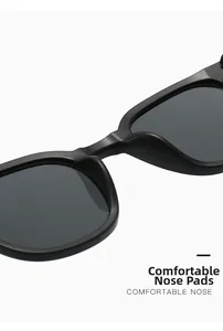 Detail of the integrated comfortable nose pads on black sunglasses for a secure fit