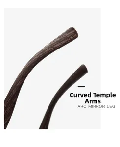 Detailed macro shot of curved sunglasses temples featuring a dark wood grain texture