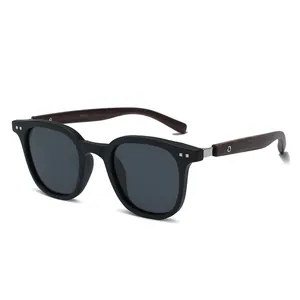 Retro square sunglasses featuring elegant wood grain temples and UV400 protection