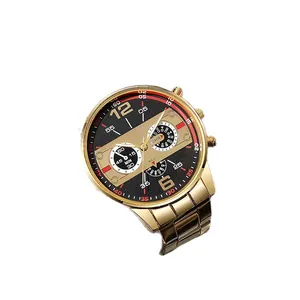 Men's fashionable business quartz watch with gold stainless steel strap and black dial