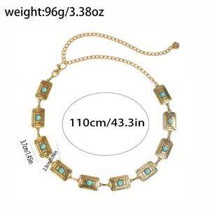 Detailed dimensions of retro ethnic turquoise geometric metal bohemian body waist chain
