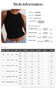 Detail page showing size chart and fabric composition for black ribbed tank top.