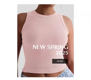 Detail of pink ribbed tank top for women showing the slim fit and fabric texture.