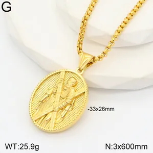 Vintage 3D gold stainless steel portrait pendant necklace for men with box chain