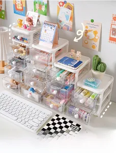Multi-layer desktop drawer organizer for stationery and cosmetics on a cute desk