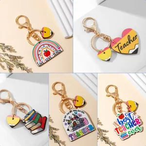 Colorful acrylic rainbow and pencil teacher keychain collection graduation gift set