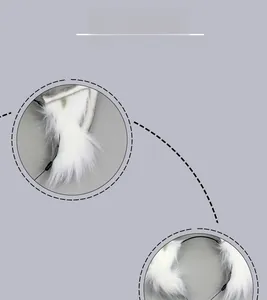 Detail showing the soft texture of handmade faux fur beast ear headband for Lolita cosplay.