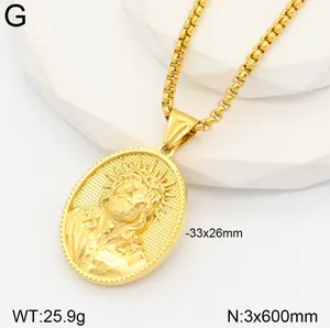 Vintage 3D Jesus portrait pendant necklace in gold-plated stainless steel for men