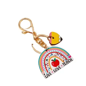 Teacher rainbow pencil acrylic keychain with Live Love Teach message