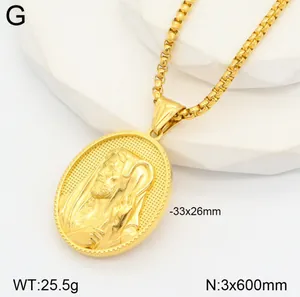 3D retro portrait relief gold pendant with stainless steel necklace chain