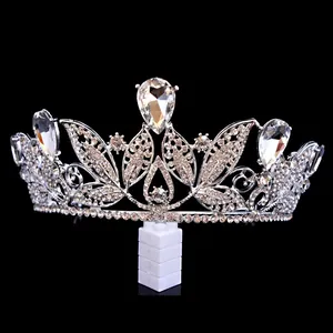 Detailed macro view of an elegant Baroque bridal tiara with sparkling crystal rhinestones