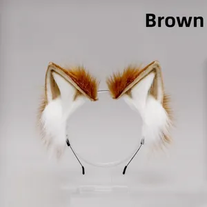 Cerchietto con orecchie di volpe in peluche marrone e bianco fatto a mano per cosplay