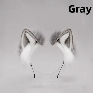 Cerchietto con orecchie di lupo in peluche fatto a mano grigio per cosplay stile Lolita