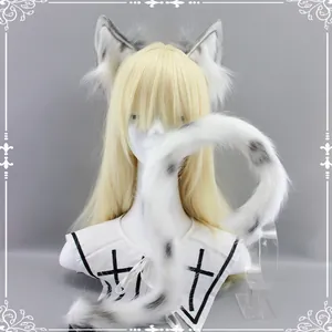 Handmade plush leopard print animal ears headband and matching long tail for Lolita cosplay
