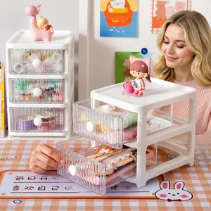 White multi-layer desktop storage cabinet with transparent ripple drawers