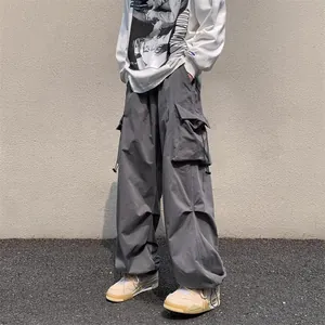 American Vintage Cargo Pants Men Women Techwear Loose Fit Drawstring Hem Multi Pockets Retro High Street Casual Trousers