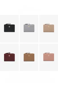 Detailed view of women's short bi-fold wallets in six elegant colors