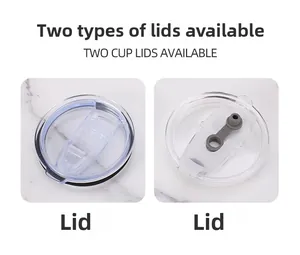 Detailed comparison showing two replacement lid options for insulated car tumblers.