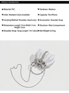 Detailed specifications and material info for this elegant rhinestone tassel evening bag