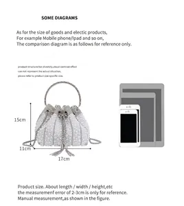 Size chart for elegant pearl beaded bucket evening bag with fringe tassels and handle