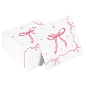 Eleganti tovaglioli di carta usa e getta rosa con fiocco e bordi smerlati per feste