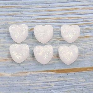 Synthetic opal heart shaped resin beads with white iridescent flakes for DIY jewelry