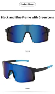 Front and side views of outdoor sports sunglasses with blue reflective lenses