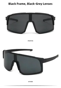 Front and 45-degree side views of black frame sports sunglasses with gray lenses.