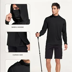 Men's black ice silk UPF50+ sun protection hoodie for outdoor trekking and sports