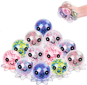 Detailed close-up showing various colorful octopus stress relief balls with foam beads