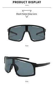 Professional front and side display of black frame outdoor sports sunglasses with gray lenses