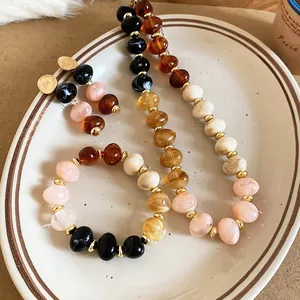 Vintage multicolor agate-style resin bead jewelry set with necklace bracelet and earrings