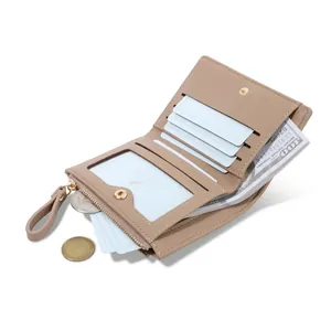 Minimalist bifold faux leather wallet for women with card slots and coin pocket.