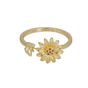 Elegant vintage French gold plated sunflower adjustable open ring jewelry for women